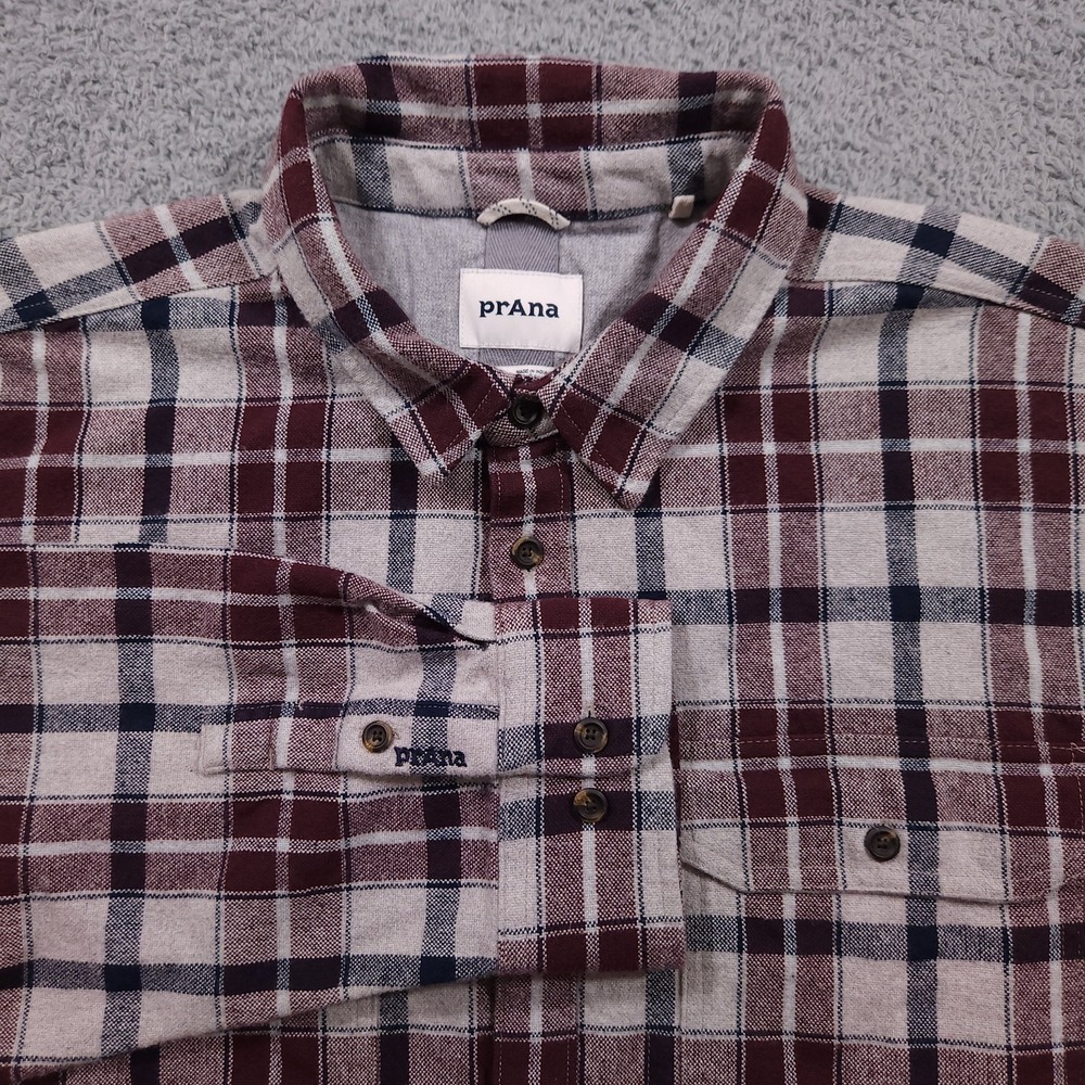 PrAna Flannel Shirt Mens 2XL Organic Cotton Heavyweight Pockets Gray Outdoor
